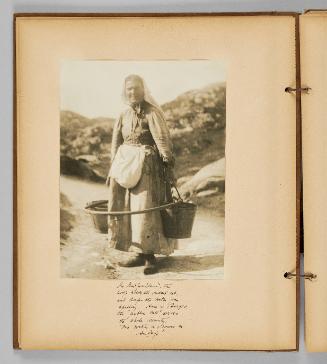 In Newfoundland the hoop holds the bucket out and keeps the water from spilling. Here in Burgeo the "public well" serves the whole community, no water is drawn on Sunday's! [Page 6 of Wells and Pots album]
