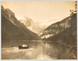 Lake Louise [Edith Sara Watson and Victoria "Queenie" Hayward in a canoe on Lake Louise]