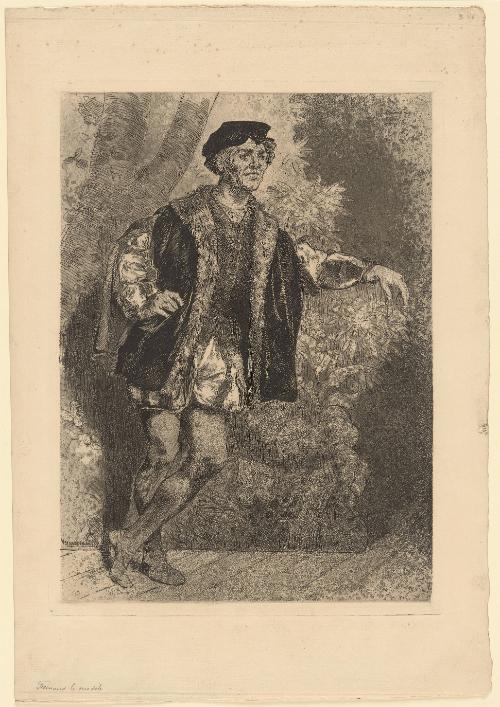 Fernand, grand troisième role du Thèâtre de Montparnasse, en costume de seigneur
