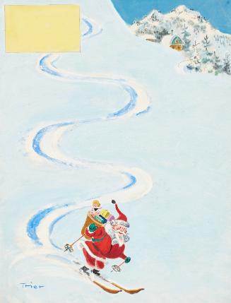 Santa Claus skiing down mountain slope