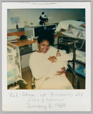 Lil' Stace at 3 months old [Woman posing with newborn]
