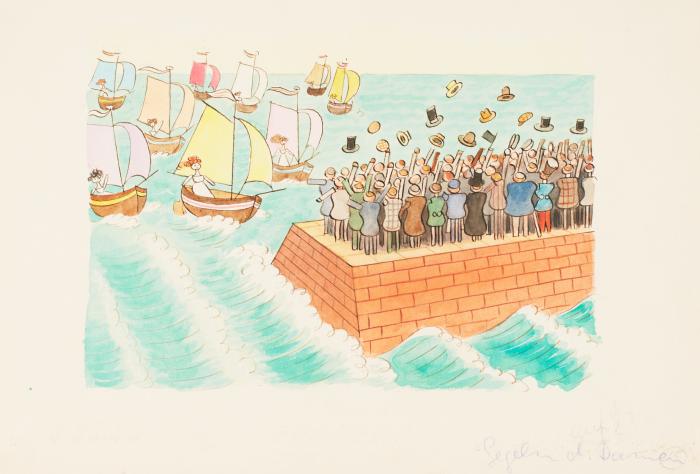 Flotilla from Doll-Land arriving in Toy-Town   Plate 16 from "Doll-Land"