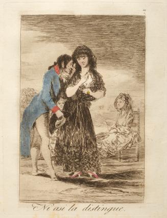 Even thus he cannot make her out   Plate 7 from "Los Caprichos"