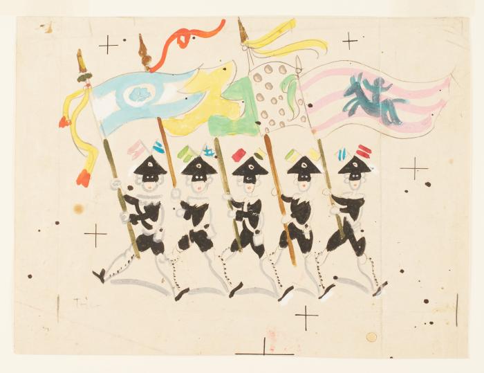 Harlequins carrying flags