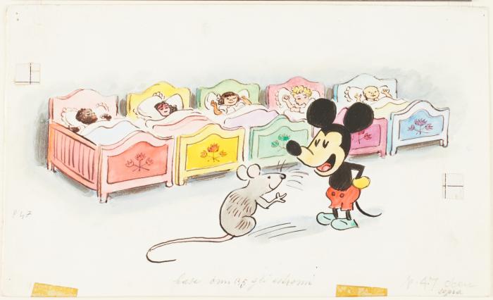 Max the Mouse speaking to Mickey Mouse, Illustration for page 47 from The Animals' Conference