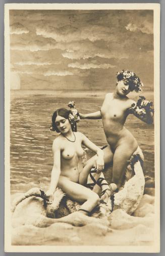 [Two women with flowers in hair, seashore setting]