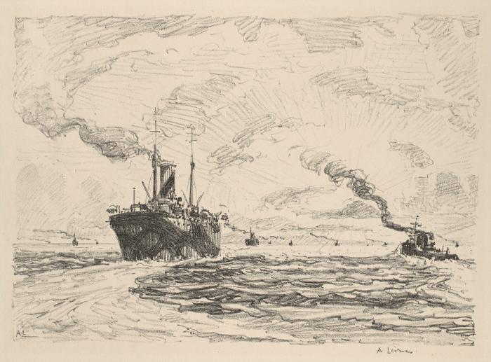 Transport Sailing into Sunset (Convoy at Sea)