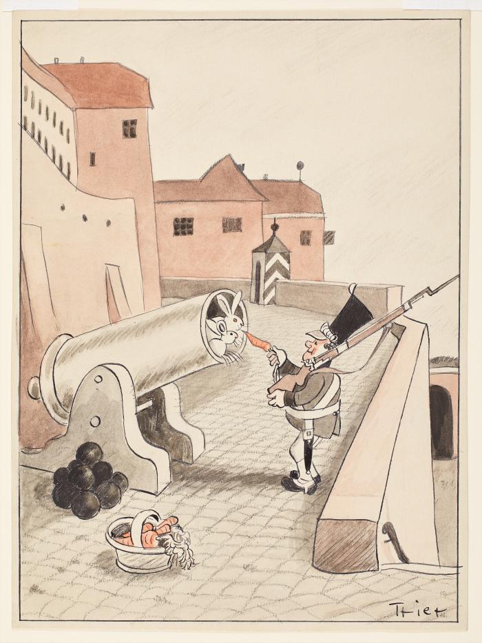 Rabbits in a Cannon eating a carrot