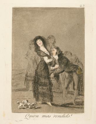 Which of them is more overcome?   Plate 27 from "Los Caprichos"