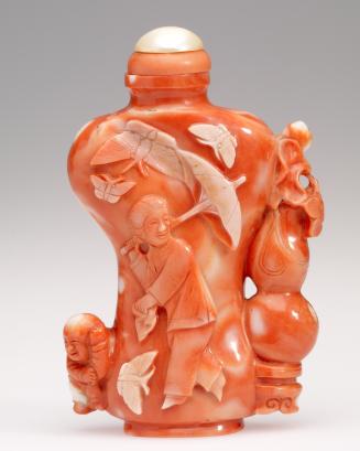 Snuff Bottle, with depiction of maiden with a parasol
