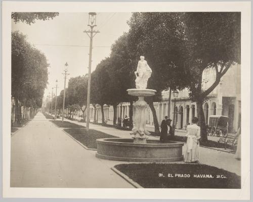 [Sculptural fountain on city boulevard]