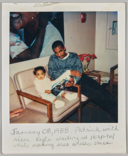 January 08, 1988. Patrick with niece Kyla waiting at Hospital while mommy sees brother stace. 
