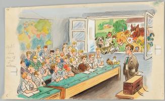 School Children Listen to the News, Illustration for Page 45 from The Animals' Conference