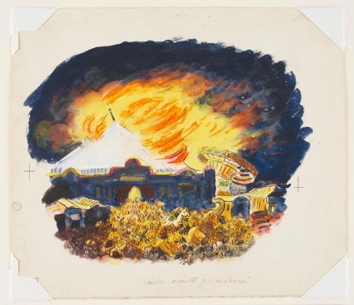 Bombing of a Circus Tent, Illustration for page 9 from The Animals' Conference