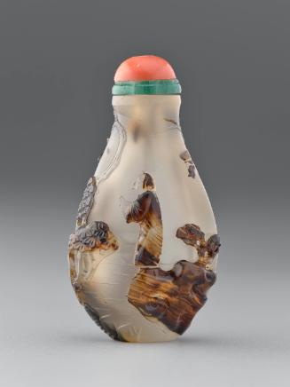 Snuff bottle, with carved depiction of sage and crane