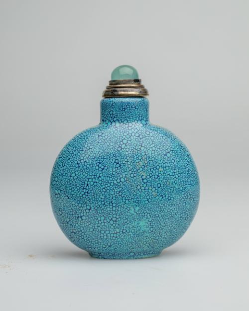 Porcelain snuff bottle with robins egg glaze