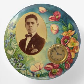 Clock: Portrait of a man, surrounded by decorative border; Border design: G.F. Eschwei