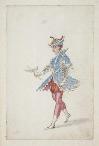 Male figure in a blue and red costume  from the Ballet des quatre saisons de l'Annee