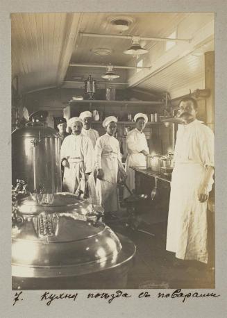 Train's canteen with cooks