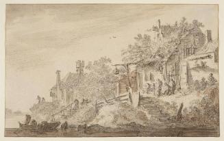 Cottages by a River with a Boat in the Foreground