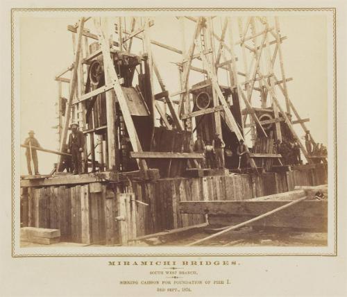 Miramichi Bridges: South West Branch. Sinking caisson for foundation of Pier I. 3rd Sept., 1874