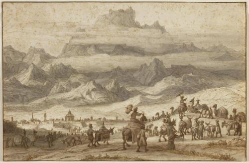 Noah's Ark on Mount Ararat, a Camel Train outside the City of Yerevan in the Foreground