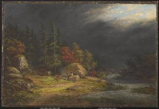 Indian Hunters at Campfire, Storm Approaching