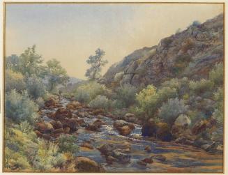 Rocky Mountain Stream with Gentleman Fishing
