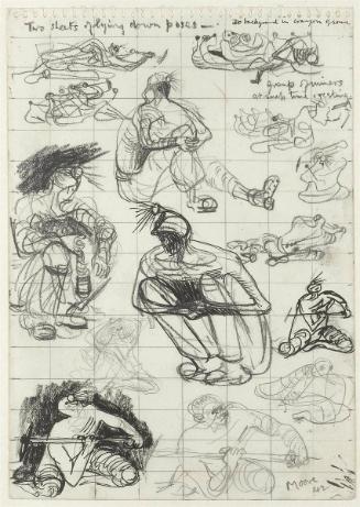 Page from Coalmine Sketchbook: Study for Miners' Poses and Positions