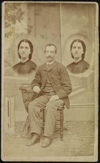 [Portrait of seated man, flanked by 2 duplicate portraits of a woman]