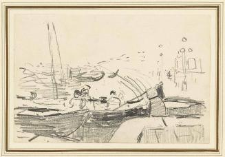 Barges Drawn up at a Wharf