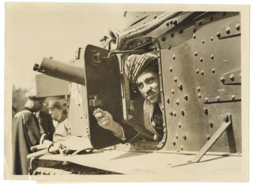 Sultan of Muscat and Oman in a Tank, Aldershot, Hampshire, Britain, 1938