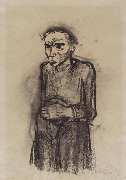 Stehende Frau, die das vor ihr stehende Kind mit beiden Händen an sich presst (recto); Sitzender weiblicher Akt (verso)