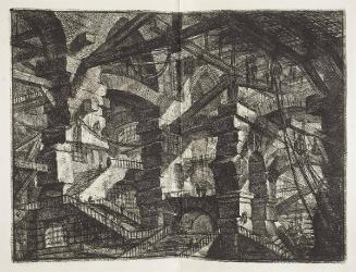 A Perspective of Colonnades with Zig-Zag Staircase and Two Figures on Arch overlooking the Central Flight