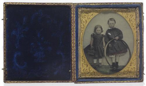 Girl and boy with hoop