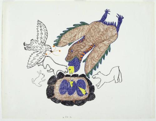 Bird Feeding Young in Nest