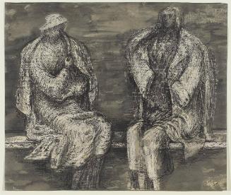 Two Women on a Bench in a Shelter