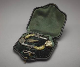Miniature Duelling Set with Two Pistols and Powder Flask