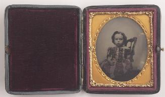 Portrait, Young Girl in Striped Dress Seated on Chair