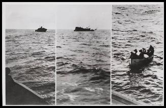 A series of three images showing a boat sinking.