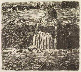 Stehende Frau auf halber Kellertreppe