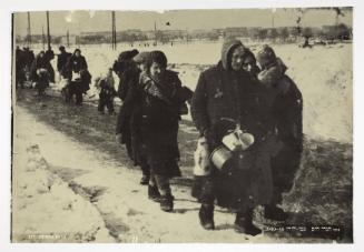 Deportation in winter with girl in shawl