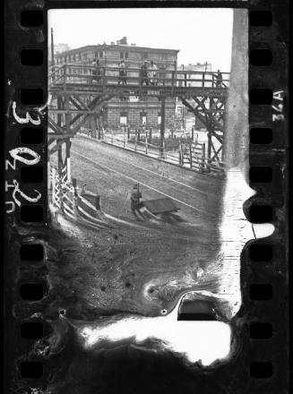The bridge crossing Zigerska Street, the "Aryan" street that divided the Lodz Ghetto into two areas