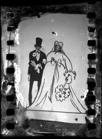 Henryk Ross's caricature of himself and Stefania in fashionable wedding outfits