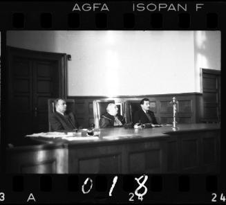 Panel of judges at the trial of Krampf, assistant to Hans Biebow, head of the Lodz Ghetto's German administration