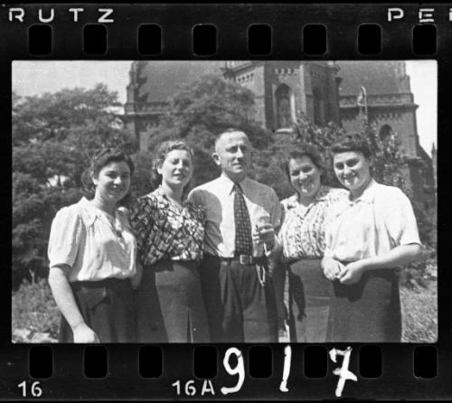 Man and four women (close up)
