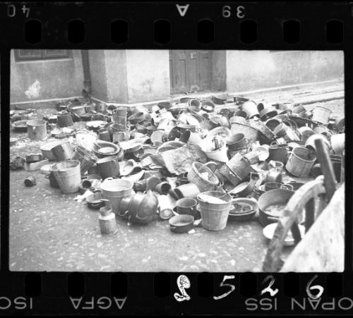 Food pails and dishes left behind by deported ghetto residents
