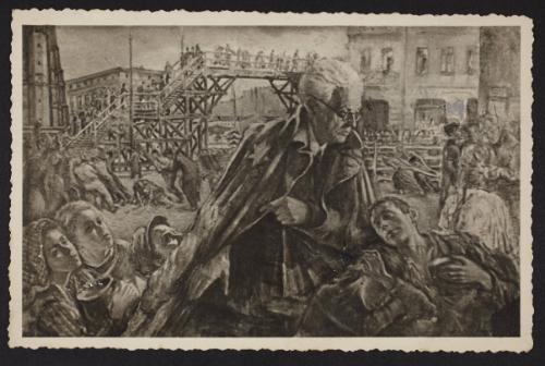 Postcard with portrait painting of Mordechai Chaim Rumkowksi by Obraz Leizerowitza