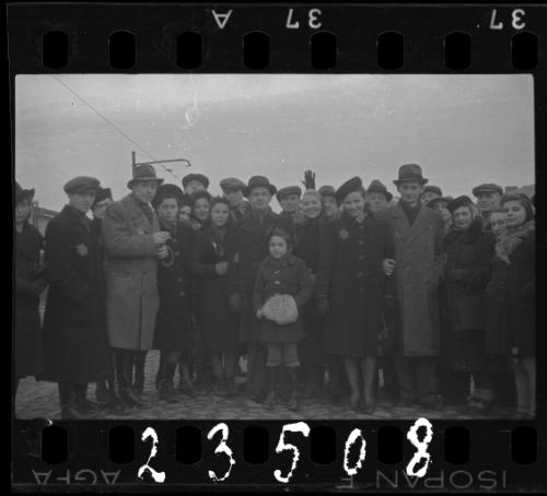 Large group of residents gathered in the street