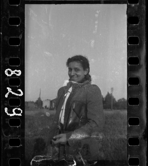 Woman holding a leather briefcase
